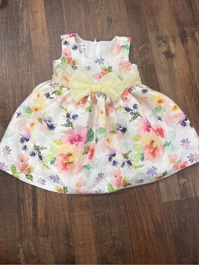 Bonnie Baby White Floral Dress with Pink, Yellow & Purple Accents
